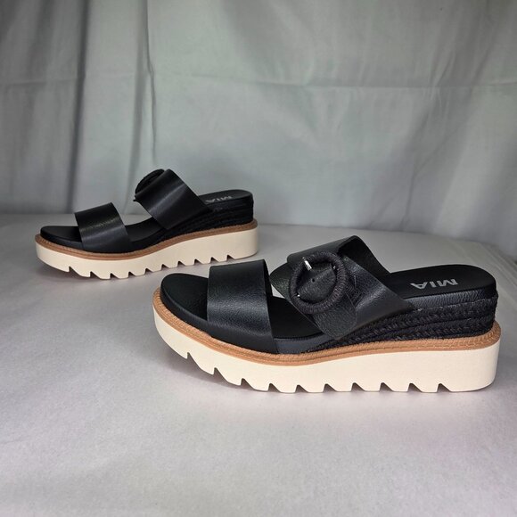 NWT MIA Women's Orla Slip-On Wedge Sandals Black - Picture 2 of 7